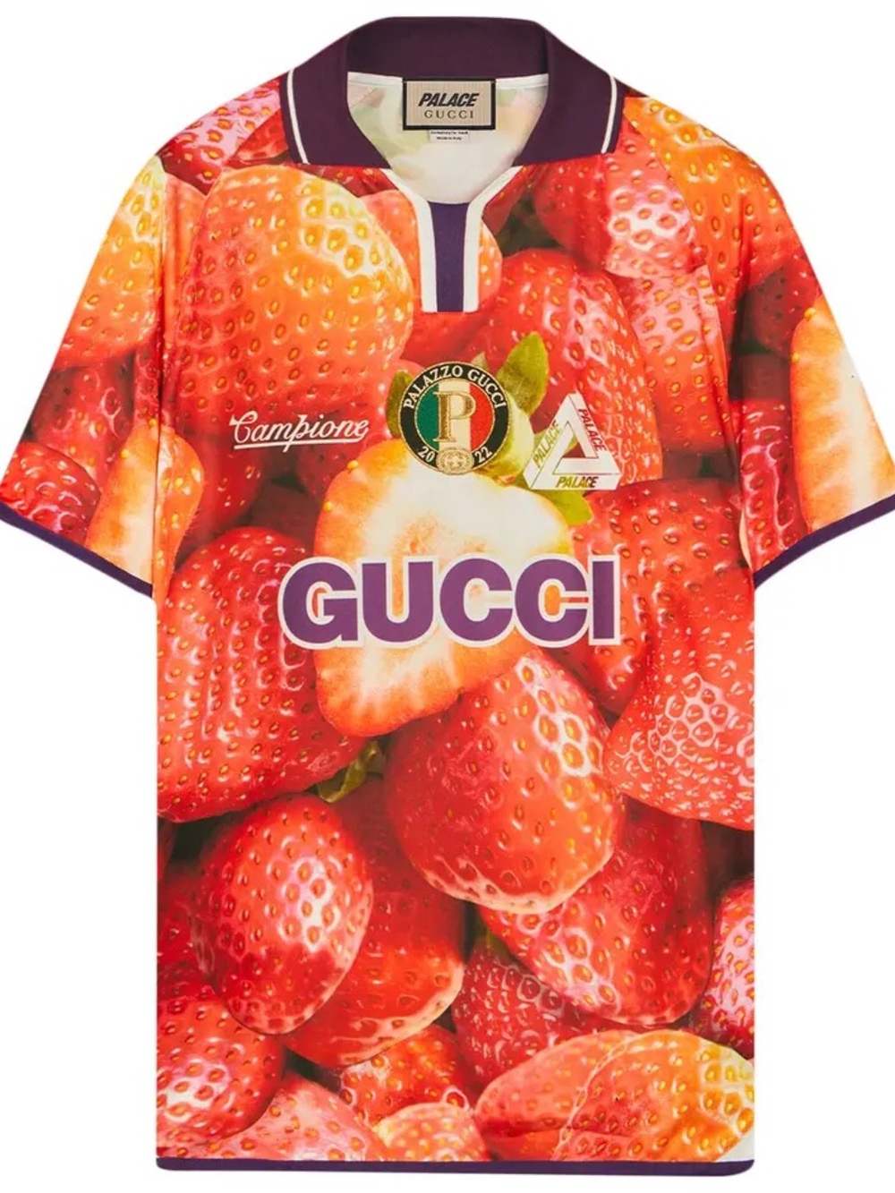 Palace x Gucci Strawberry Print Technical Jersey Football T-Shirt